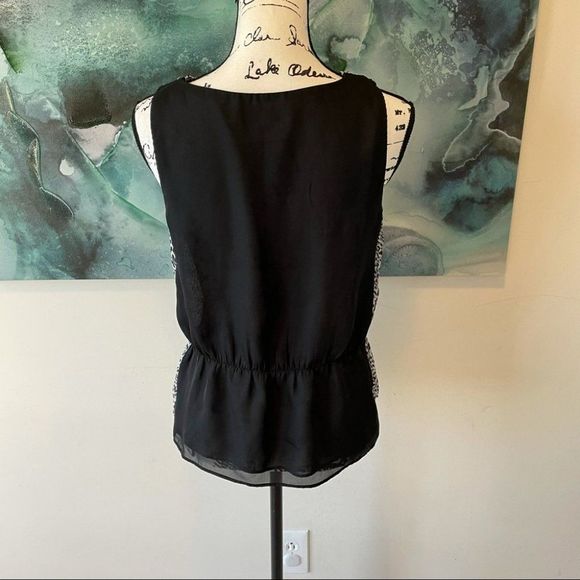 Ann Taylor Loft Black White Print Blouson Peplum Blouse Top sz MP Medium Petite - Picture 7 of 12